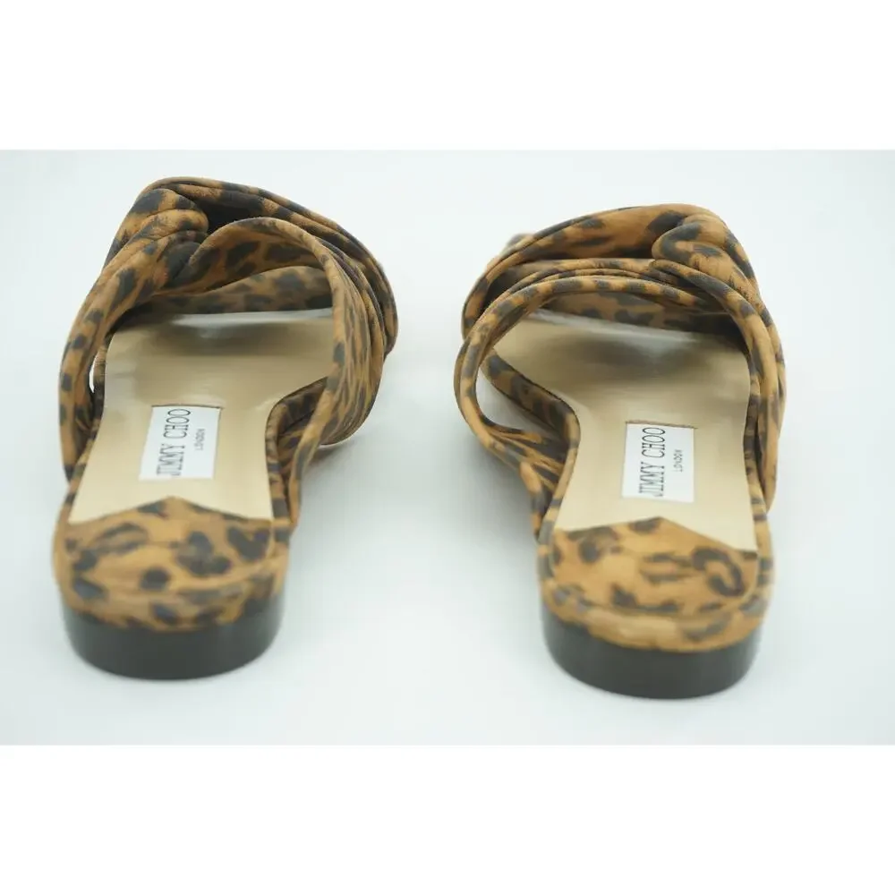 Jimmy Choo Narisa Knotted Leopard-Print Flat Sandals  New